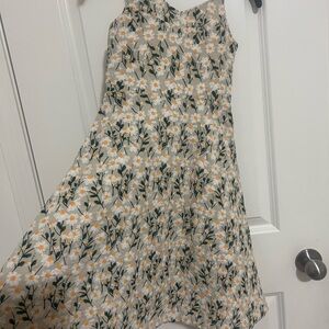 Floral Sleeveless Kids Dress - White and Yellow